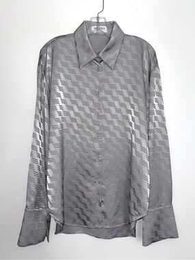 The Attico Silver Jacquard Oversized Blouse Shirt IT 42 US 6 Geometric Satin